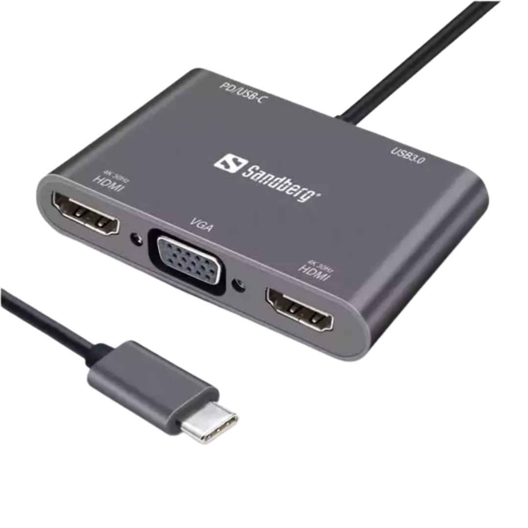 STATION D'ACCUEIL SANDBERG DOCK USB-C 2XHDMI+1XVGA+USB+PD - GRIS (136-35 )