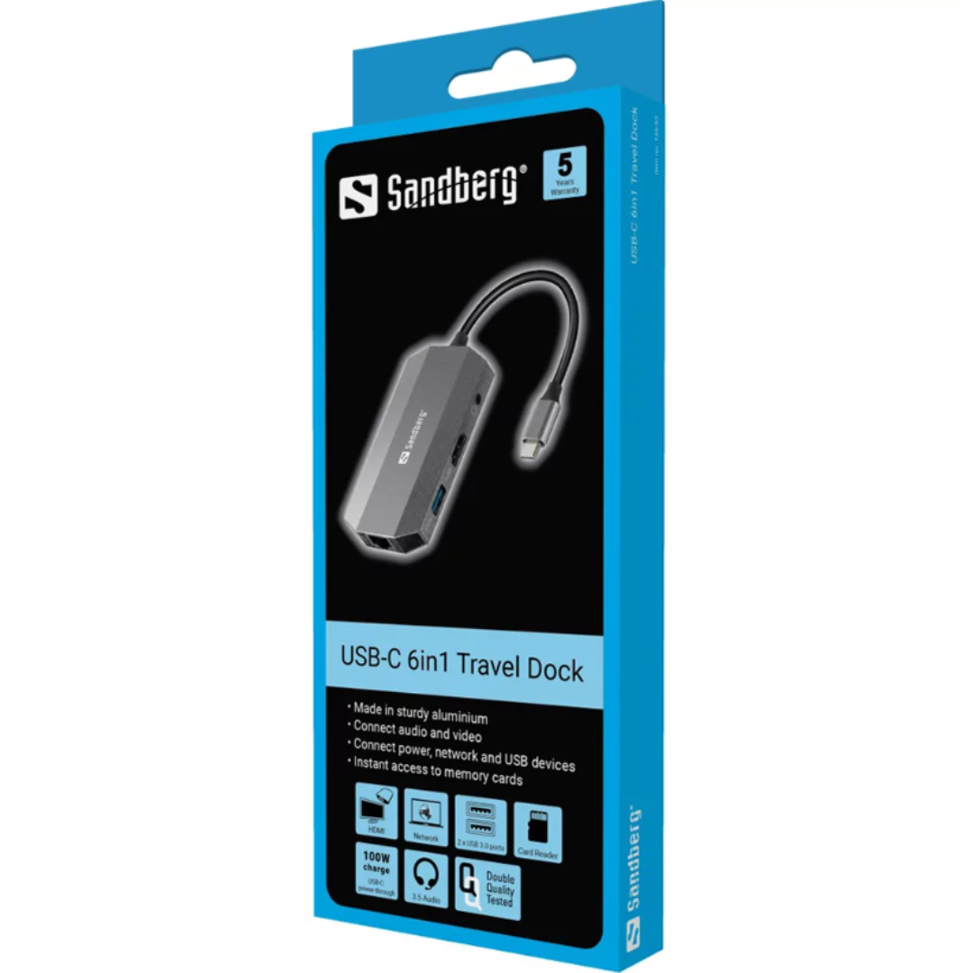 STATION D'ACCUEIL SANDBERG DOCK USB-C 6 IN 1 (136-33 ) (2)