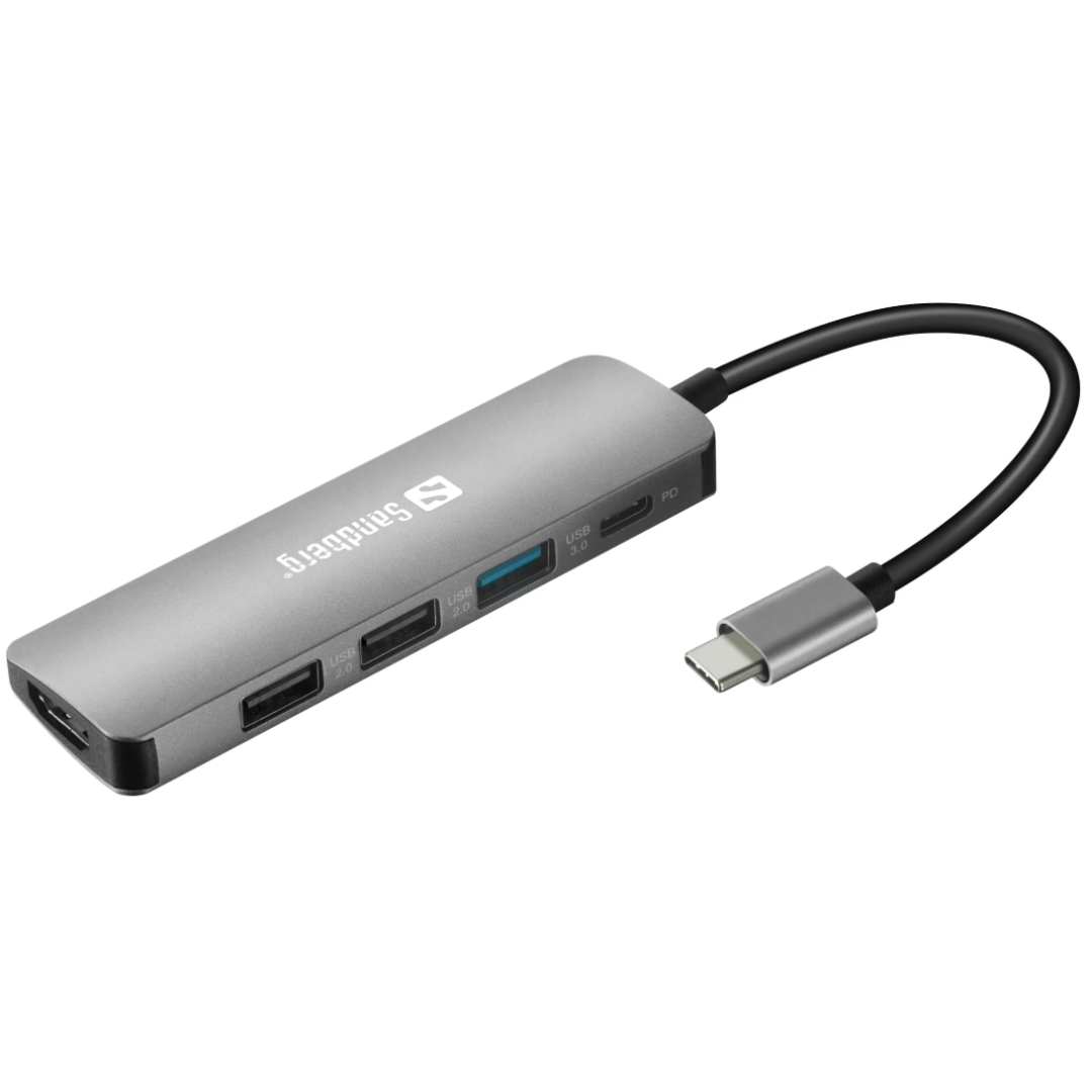 STATION D'ACCUEIL SANDBERG DOCK USB-C HDMI+3XUSB+PD - GRIS (136-32 )