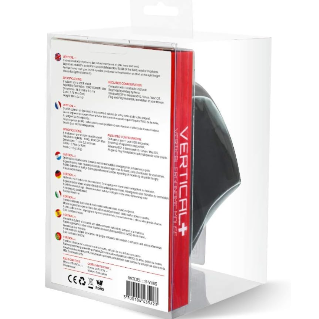Souris Ergonomique Verticale Advance S-V185, 1600dpi -Noir (6)