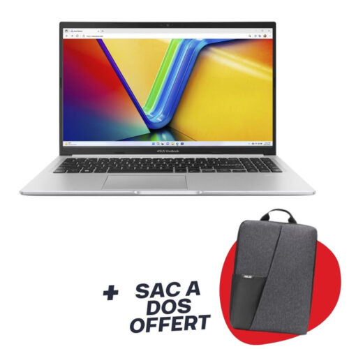 ASUS - Vivobook 15 X1502ZA - Laptop i3 12è Gén / 12 Go / Win11 - Silver + Sac à dos