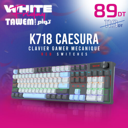 Clavier Gamer Filaire REDRAGON K718 CAESURA - Blanc&Gris