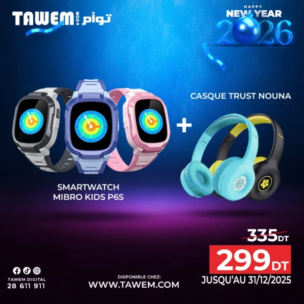 Montre Connectée Pour Enfants Mibro Kids Watch P6s + TRUST NOUNA kids casque sans fil bluetooth