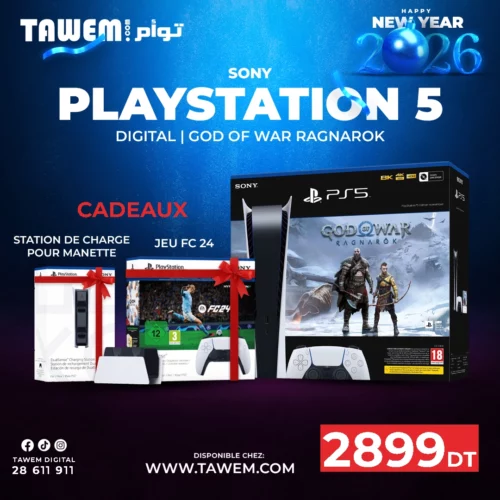 Console SONY PS5 DIGITAL God of War™ Ragnarök Bundle + Station de charge DuelSense + Manette supplémentaire + Jeu FC 24