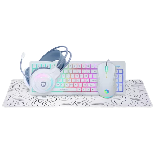 Pack 4 en 1 GAMEON(clavier mecanique / souris / micro-casque / tapis souris) - Blanc