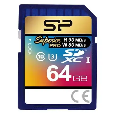 Carte Mémoire Silicon Power Superior Pro SDXC UHS-I V10 64Go - Lecture jusqu'à 90 Mo/s