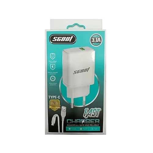 Chargeur SCOOT Fast Charger Type-C 3.1A avec Câble USB Type-C