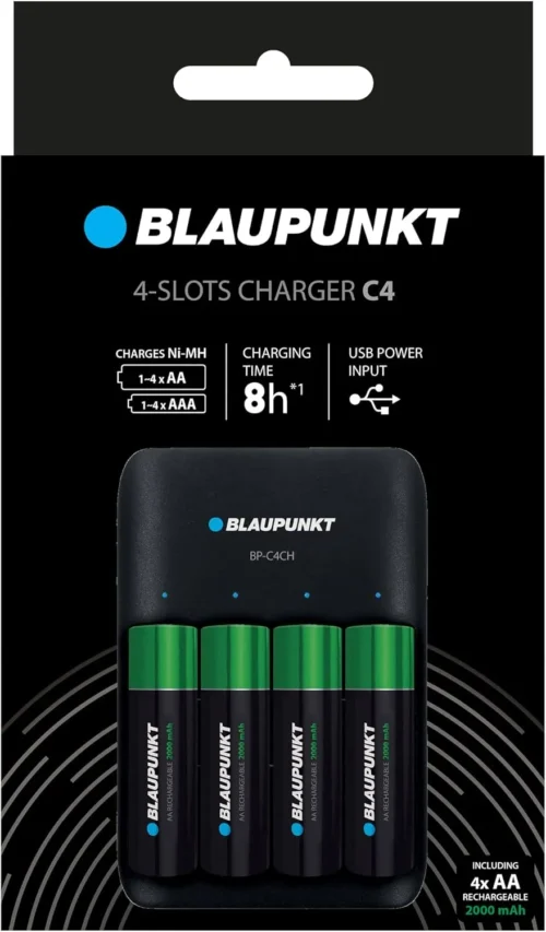Chargeur de Piles BLAUPUNKT C4 AA / AAA avec 4 Piles Rechargeables