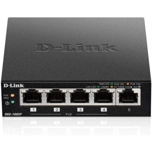 Switch de Bureau D-Link DGS-1005P/E 5 Ports Gigabit dont 4 PoE+ 60W - Noir