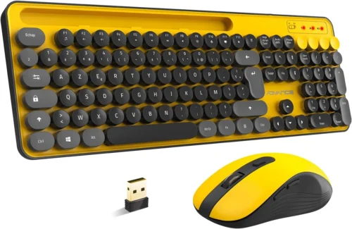 Pack Clavier & Souris Sans Fil - 105 Touches - 1600 DPI - Jaune