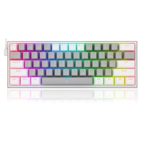 Clavier Gaming Mécanique Redragon K617 Fizz 60% RGB - Red Switch - AZERTY - Gris & Blanc