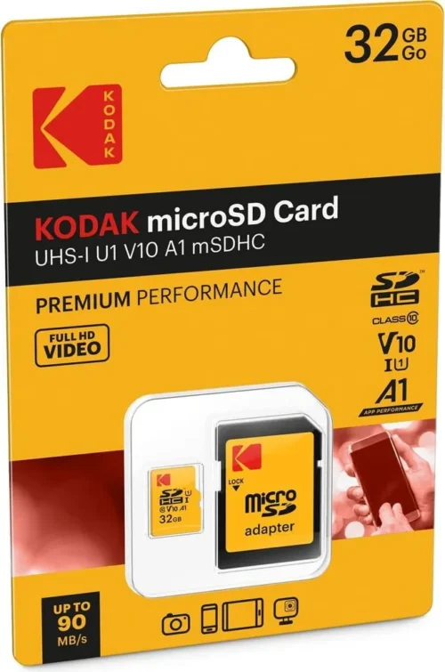 Carte Mémoire Micro SDHC KODAK Premium 32 Go UHS-I U1 Classe 10 avec Adaptateur
