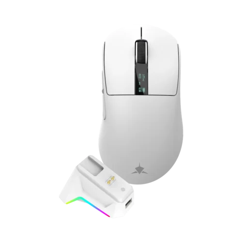 Souris Gamer Sans Fil WHITE SHARK GAWAIN - 12000 DPI - OLED RGB - Blanc