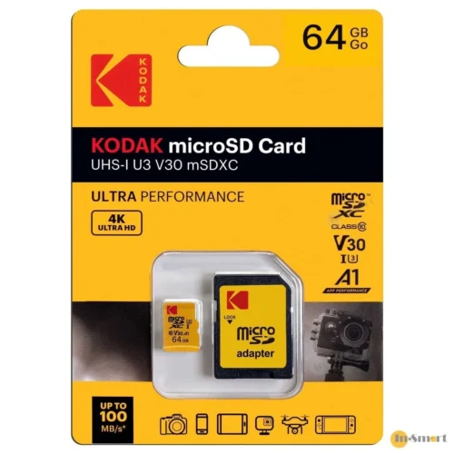 Carte Mémoire Micro SDHC KODAK Premium 64 Go UHS-I U1 Classe 10 avec Adaptateur (Copie)